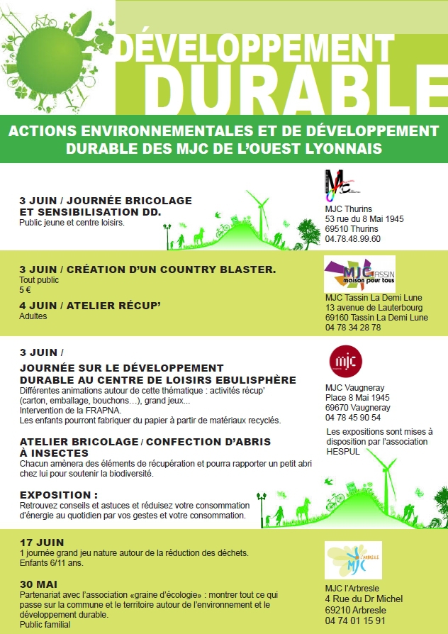 Les MJC de l’Ouest Lyonnais mobilisées pour la semaine du Développement Durable !