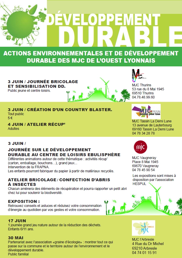 Les MJC de l’Ouest Lyonnais mobilisées pour la semaine du Développement Durable !